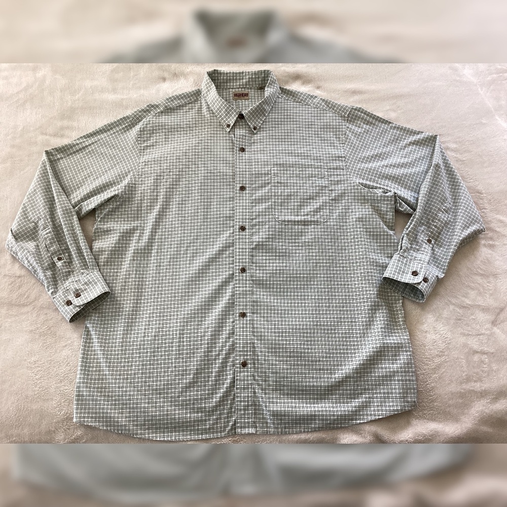 RedHead Wrinkle-Free Easy-Care Button-Down Long-Sleeve Shirt 3XL | Green + White - Picture 8 of 10